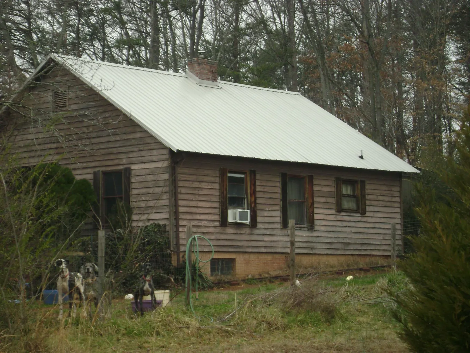 White metal roof on an old wood sided farmhouse, from a Metal Roof Installation job in Frankenmuth